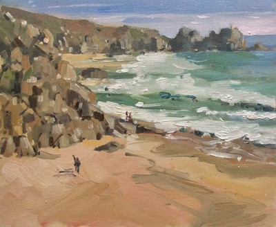 Lot 3 - Lizzie BLACK 'Porthcurno winter walk' Oil on...