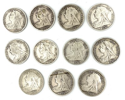 Lot 36F - GB Halfcrowns - Victoria Veiled Head. 11 coins...