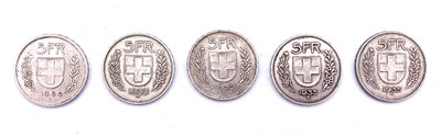 Lot 43V - Switzerland 0.835 grade silver 2 Franc and 5...