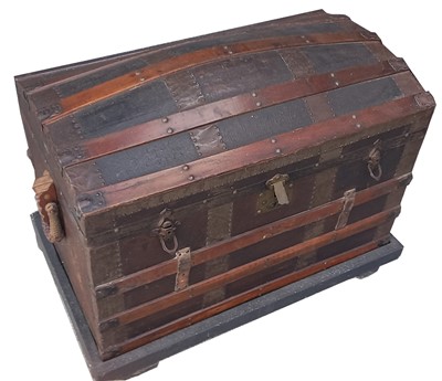 Lot 3185 - A Victorian dome top trunk, with slatted and...