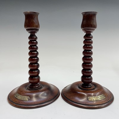 Lot 9 - A pair of 20th century turned teak...