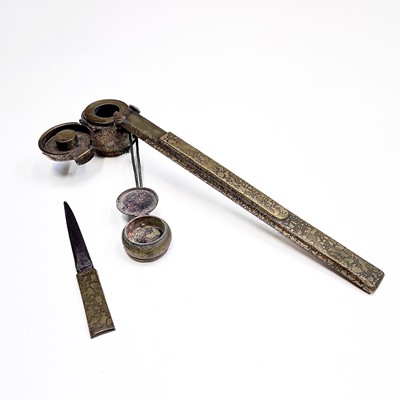 Lot 129 - A Chinese brass calligraphers travelling box,...