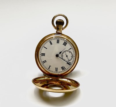 Lot 26 - An 18ct gold half-hunter cased keyless fob...