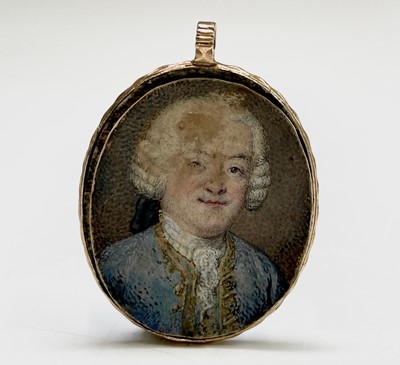 Lot 128 - Portrait miniature Watercolour on card of a...