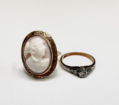 Lot 309 - A 10ct cameo set ring Size J 3.6gm and a 9ct...