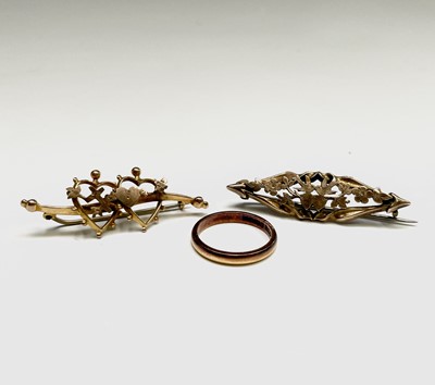 Lot 310 - A 22ct gold band Size J/K 3gm together with...