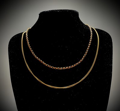 Lot 311 - A 9ct 54cm chain 9.5gm and a gold 43cm belcher...