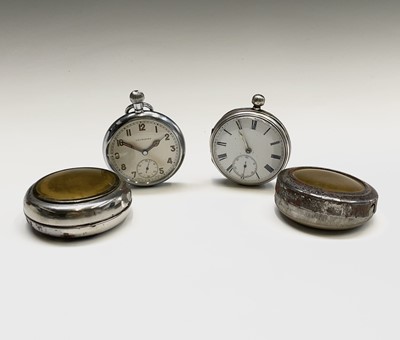 Lot 28 - A nickel cased keyless military pocket watch...