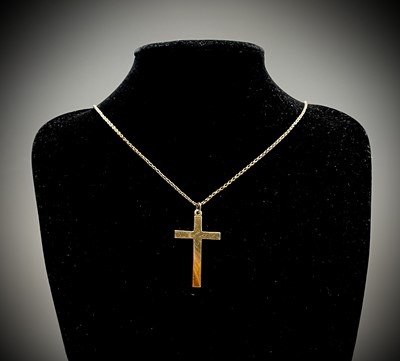 Lot 317 - A plain 9ct gold cross on 9ct gold 66cm chain...