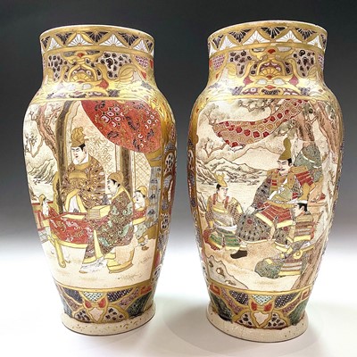 Lot 2 - A pair of Japanese Satsuma pottery vases,...