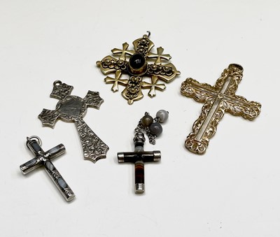 Lot 419 - A 9ct gold cross 8.5gm and three silver crosses