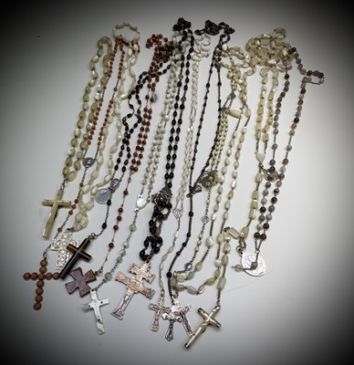 Lot 429 - Fifteen rosary bead necklaces, all with unique...