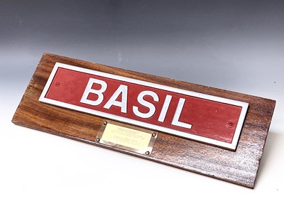 Lot 523 - Railwayana - Nameplate "Basil". A mounted...