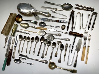 Lot 110 - Two silver-mounted brushes epns cutlery, etc.