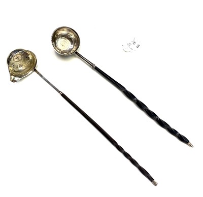 Lot 76 - Two silver punch ladles with whale bone...