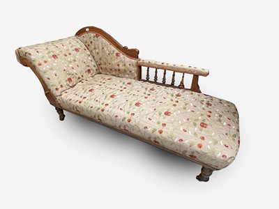 Lot 3270 - A late Victorian walnut frame chaise longue,...