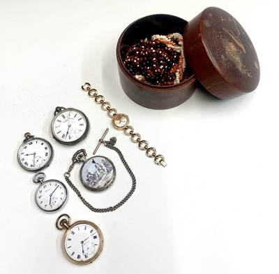 Lot 469 - Five pocket watches, a lacquer box etc.