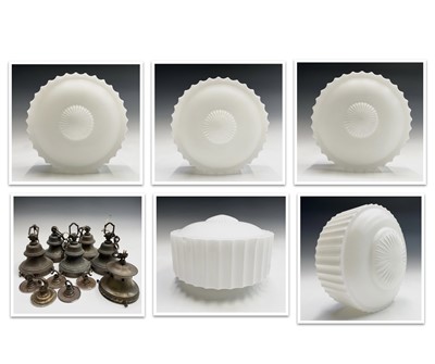 Lot 151 - A set of four opaline glass shades, circa 1930,...