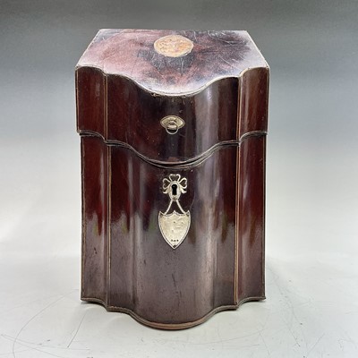 Lot 63 - A George III mahogany slope front knife box,...
