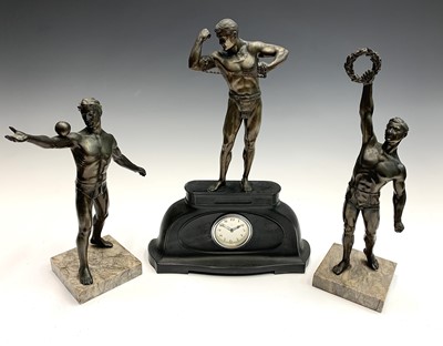 Lot 53 - An Art Deco period spelter and marble three...