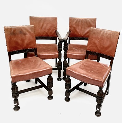 Lot 3268 - A set of six oak 'Tudor' dining chairs, with...