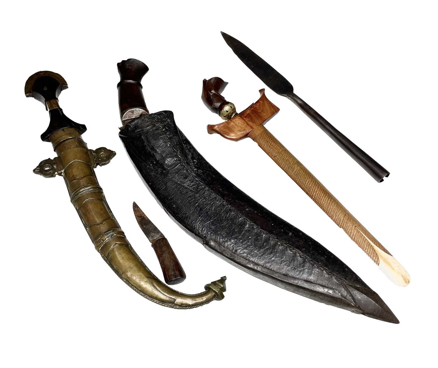 Lot 293 - A Kris, with carved wood grip and bone mounted...