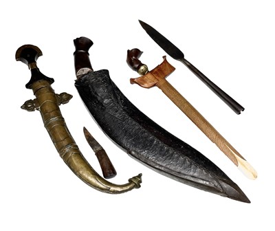 Lot 293 - A Kris, with carved wood grip and bone mounted...