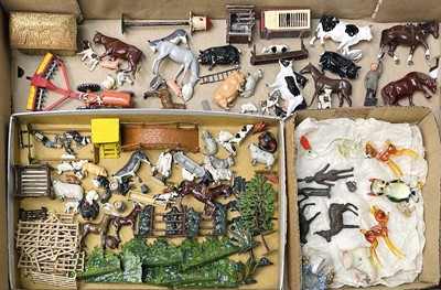 Lot 667 - Lead Farm Animals, etc. A box containing a...