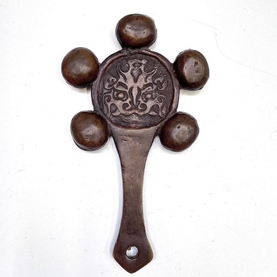 Lot 54 - A Buddhist bronze rattle, length 23.5cm, width...