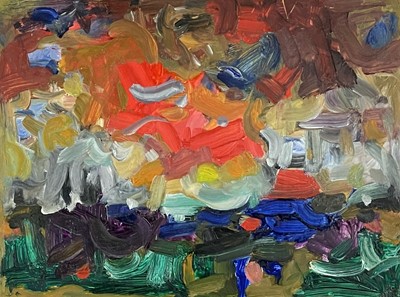 Lot 314 - Bob CROSSLEY (1912-2010) Red Sky Tuscany Oil...