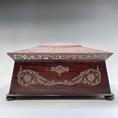 Lot 23 - A Regency rosewood and cut brass inlaid tea...