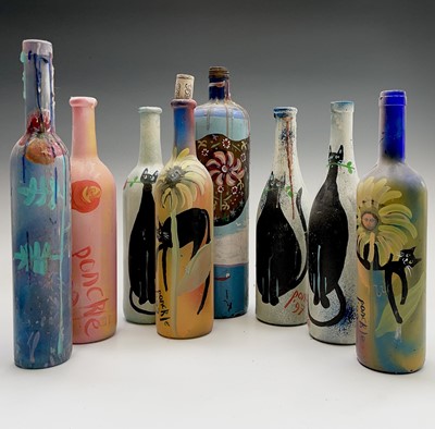 Lot 1003 - PONKLE (1934-2012) Eight painted glass bottles