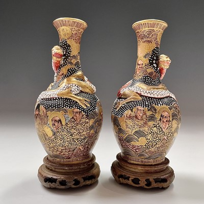Lot 48 - A pair of Japanese Satsuma porcelain vases,...