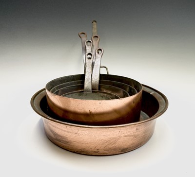 Lot 119 - A set of five French copper saucepans, mid...