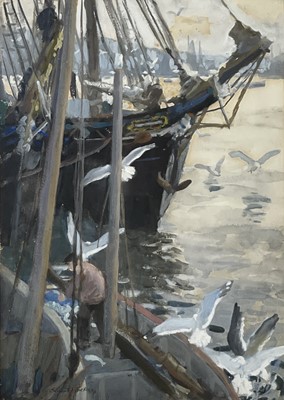 Lot 77 - Ernest PROCTER (1886-1935) Schooner in Harbour,...