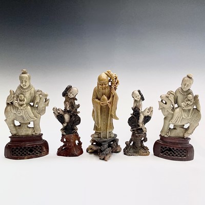 Lot 24 - A Chinese soapstone figure of Shou Lao, early...