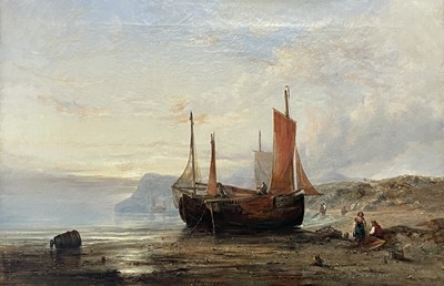 Lot 1055 - Edwin HAYES (1819-1904) Boats Aground Oil on...