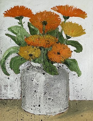 Lot 126 - Minou STEINER (1940-2008) Orange Flowers...