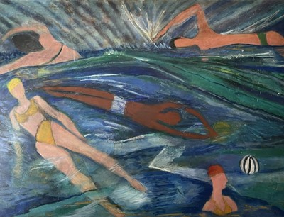 Lot 162 - Ray AMBROSE (1926-1989) The Swimmers Oil on...