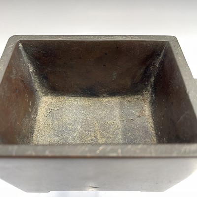 Lot 55 - A Chinese bronze rectangular censer, Qing...