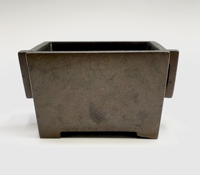 Lot 55 - A Chinese bronze rectangular censer, Qing...