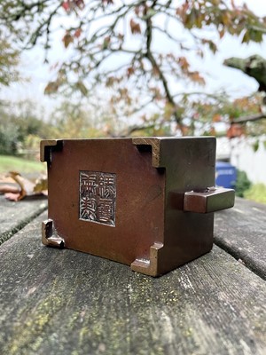 Lot 55 - A Chinese bronze rectangular censer, Qing...