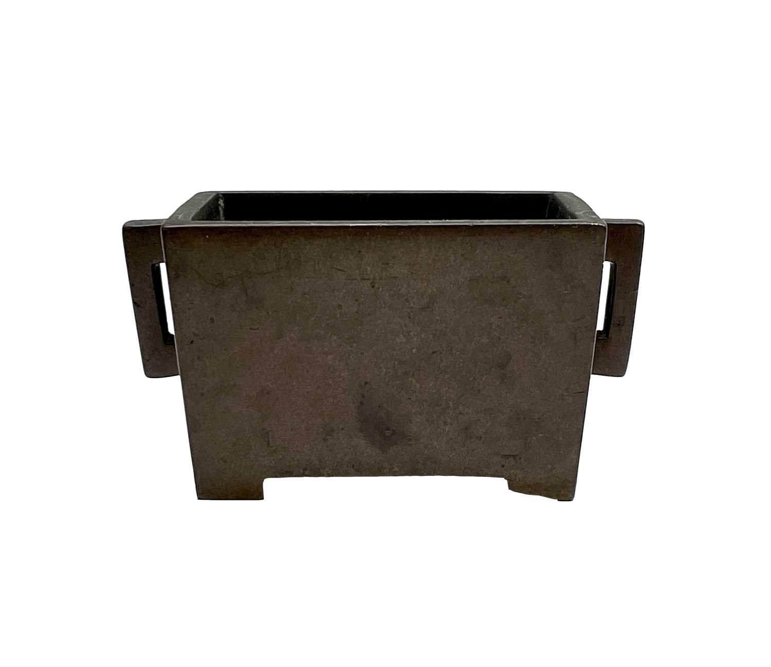 Lot 55 - A Chinese bronze rectangular censer, Qing...