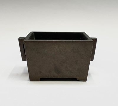 Lot 55 - A Chinese bronze rectangular censer, Qing...