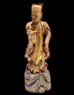 Lot 37 - A large Chinese gilt wood and red lacquer...