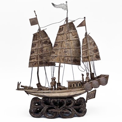 Lot 44 - A Chinese silver model of a junk, early 20th...