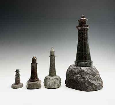 Lot 212 - A Cornish serpentine sculpture of a lighthouse...