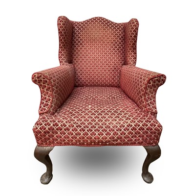 Lot 3200 - A George III upholstered wing back armchair,...