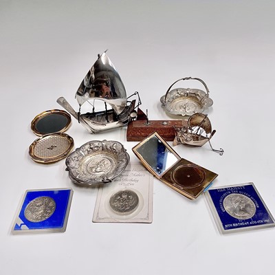Lot 77 - Two silver boats and a pair of eastern silver...