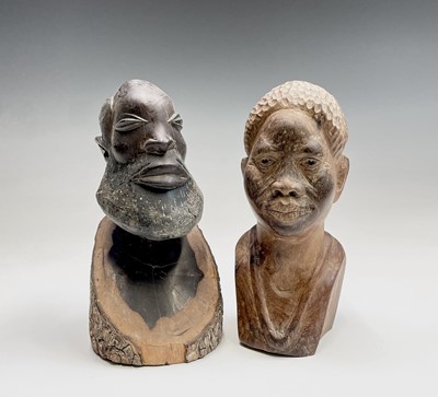 Lot 208 - An African carved wood head and shoulders bust...